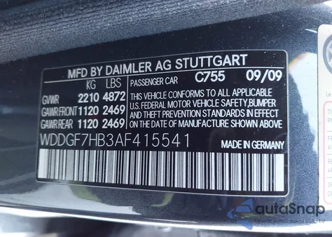 2010 Mercedes-Benz C 63 Amg из США, поврежденный, VIN WDDGF7HB3AF415541